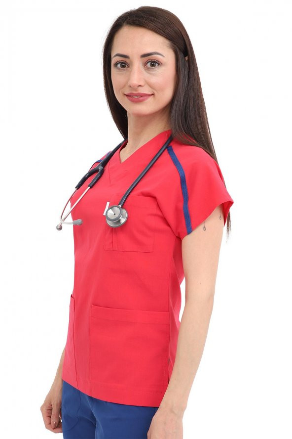 Doktor Hemşire Forma Kadın Nar Çiçeği Üst Tişört - 9