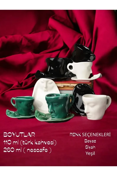 ARVALE Romeo & Juliet Kupa 2’Li Set - 260 ML ve 110 ML Bardak Kupa Seti Kahve Sunum - Resim 2
