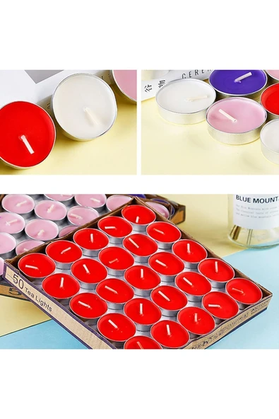 ARVALE 50 Li Romantik Tealight Mum Kırmızı Tea Light 50 Adet - Parti Organizasyon Malzemeleri