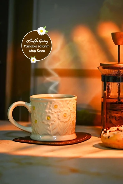ARVALE Aria Papatya Desenli Kupa Mug Bardak Kahve Sunum Meşrubat Bardağı - 1 adet