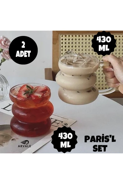ARVALE Paris’l 2’li Bardak Kupa Sunum Seti Ateşe Temas Edebilen , ( Kulplu Ve Kulpsuz )