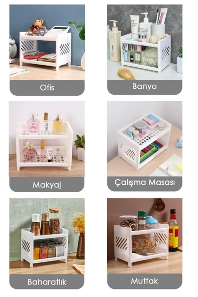 ARVALE 2 Katlı Çok Amaçlı Makyaj Organizeri - Mutfak Banyo Ofis Raf Düzenleyici - 1 Adet - 2