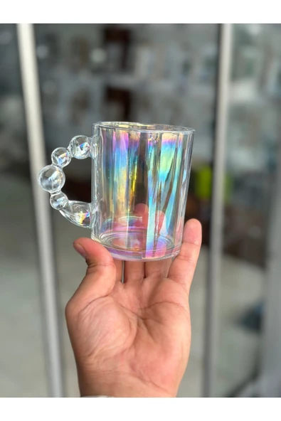 ARVALE Renkli Hologram Boncuk Detaylı Kupa Bardak 320 ML