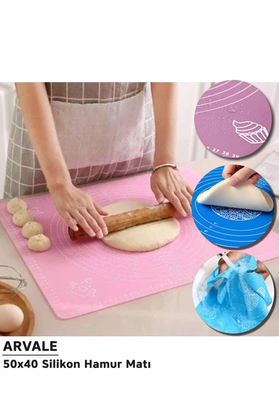 ARVALE 40x50 Silikon Hamur Açma Matı | Cm Göstergeli Mat - Karışık Renk