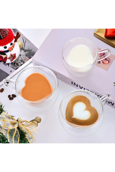 ARVALE 2'li Set Çift Çidarlı Kalpli Kupa 60 ml Türk Kahvesi Fincan