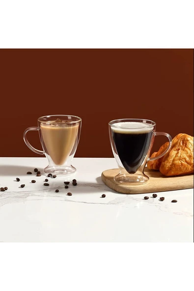 ARVALE Rio 2 Adet Latte Ve Kahve Kupası Çift Cidarlı Kupa Bardak ( Elde Yıkanmalı !!! )