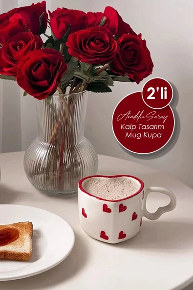 ARVALE Lena 1 Adet Kalp Tasarımlı Mug Kupa Bardak Kahve Fincanı