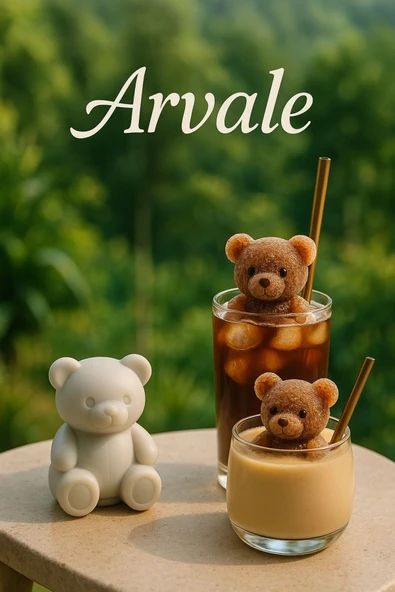 ARVALE Mini Sevimli Ayı Şeklinde 3 Adet Silikon 3 Boyutlu Buz Kalıbı - Sunum Kahve Buzluk