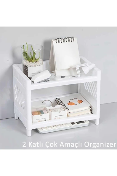 ARVALE 2 Katlı Çok Amaçlı Makyaj Organizeri - Mutfak Banyo Ofis Raf Düzenleyici - 1 Adet - 3