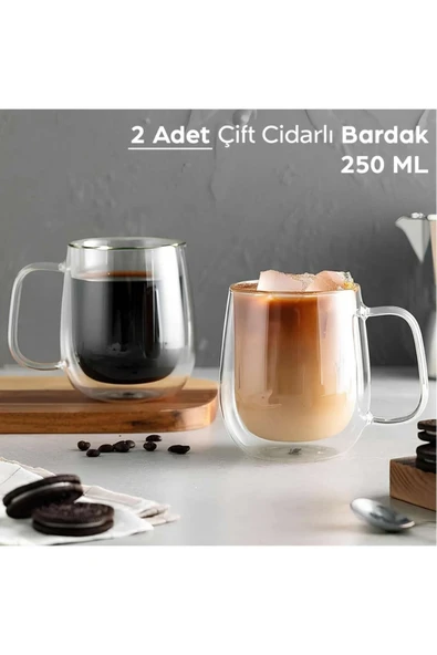 ARVALE 2 Adet Berri Çift Cidarlı 250 ml Kahve Kupası Kupa Bardak