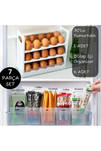 ARVALE 7 Parça Buzdolabı İçi Düzenleyici Organizer - Yumurtalık Ve Kapak İçi Düzenleme Depolama