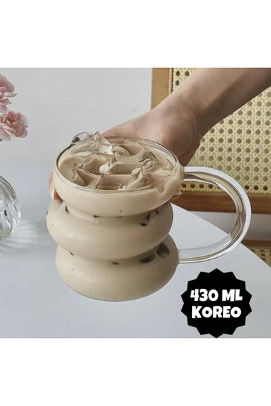 ARVALE Koreo Ateşe Temas Edebilen Asimetrik Kulplu Bardak Kupa 430 ml