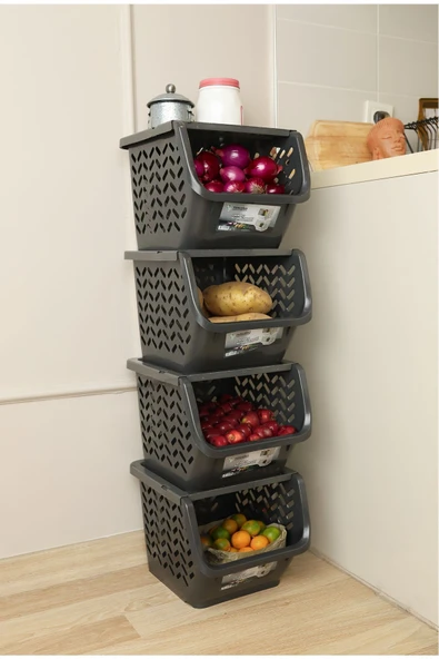 ARVALE Modüler Patates Soğan Sebze Düzenleyici Organizer | Kapaklı Sebzelik Organizeri 29x32x25 Cm 4 Adet
