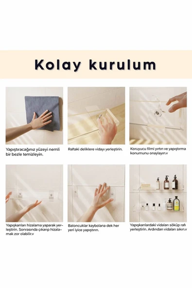 ARVALE 2 Adet Pleksi Hayalet Raf | Banyo Mutfak Düzenleyici Kendinden Yapışkanlı Vidalı Raf - 40 Cm - 4