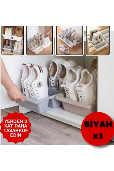 ARVALE Siyah Diyojen 3 Bölmeli Dikey Ayakkabı Terlik Rampası Organizer Düzenleme