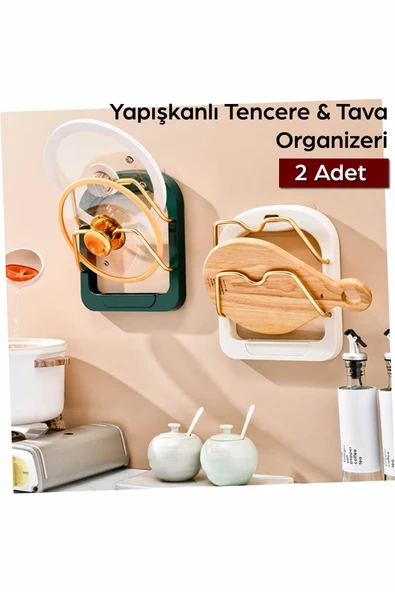 ARVALE Tencere Kapağı Düzenleyeci Tutucu Kendinden Yapışkanlı Duvar Askısı Oragnizer Depolama | 2 Adet