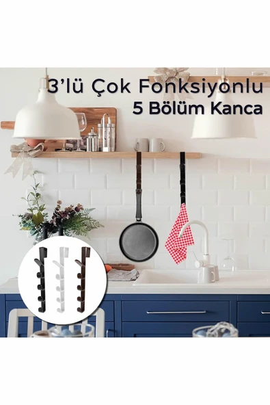 ARVALE 3'lü Çok Fonksiyonlu Kapı Arkası 5 Bölüm Askılık | Mutfak Banyo Askılık