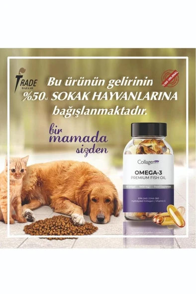 3 Adet Omega-3 Premium Fish Oil 90 Softgel X 1000mg, Balık Yağı, Hidrolize Kolajen - 3