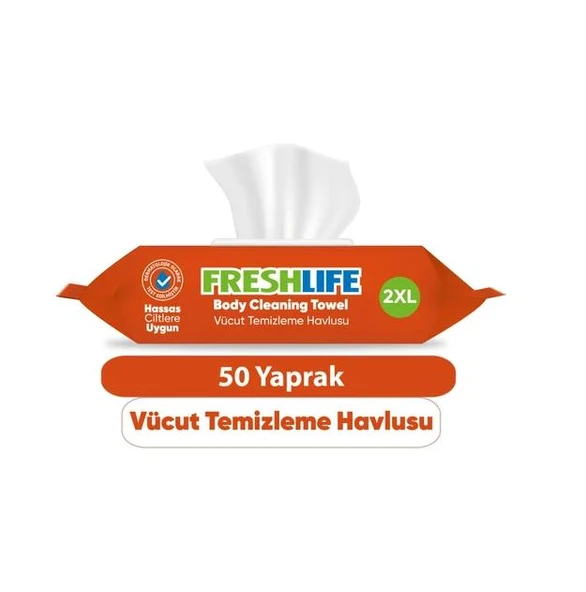 Freshlife Beyaz Sabunlu Vücut Temizleme Havlusu 2XL 50'li