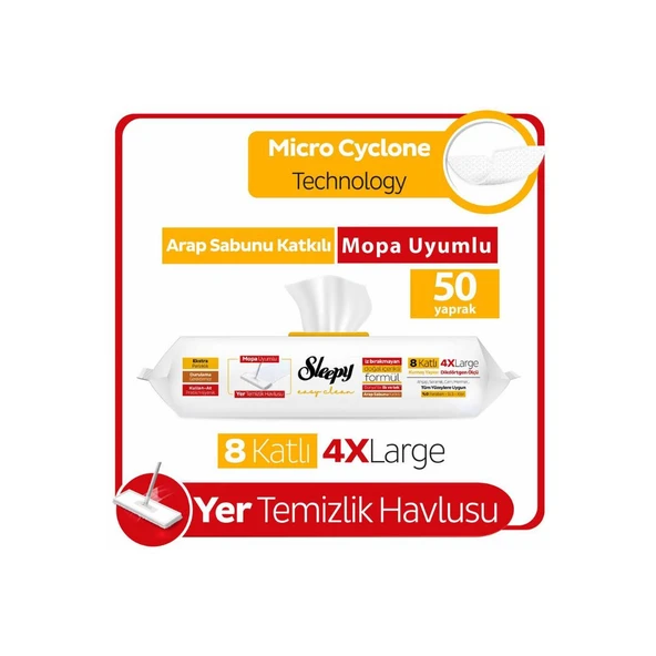 Sleepy Arap Sabunu Katkılı Mopa Uyumlu 4 XLarge Yer Temizlik Havlusu 50 Yaprak - Resim 3
