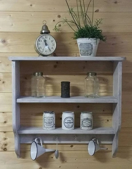 KUZELA  Ahşap Mutfak Raflı Terek