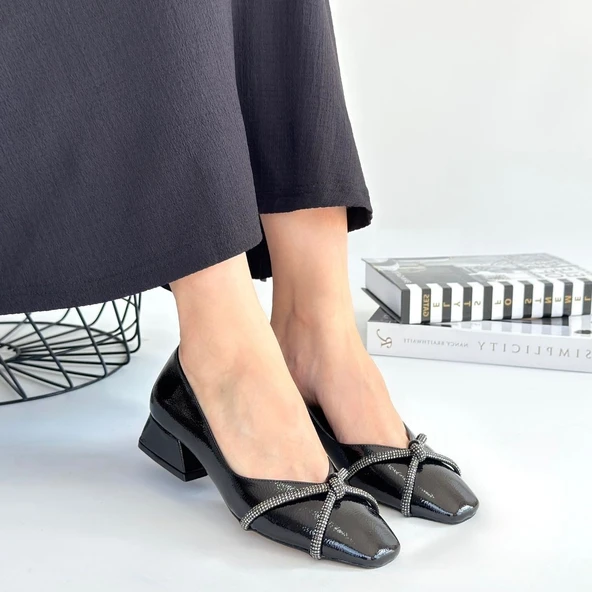 Pabucmarketi Siyah Rugan Kadın Topuklu Ayakkabı - Resim 4