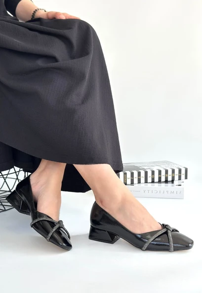 Pabucmarketi Siyah Rugan Kadın Topuklu Ayakkabı - Resim 2