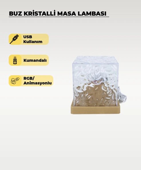 Buz Kristalli Masa Lambası - RGB (Çok Renlkli) - Kumandalı