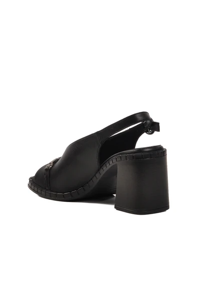 Venüs Siyah Hakiki Deri Kadın Topuklu Sandalet - 4