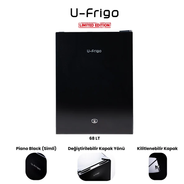 U-Frigo 68 Lt 12-24v Marin/karavan Kompresörlü Buzdolabı Temperli Cam Kapak Limited Edition Siyah