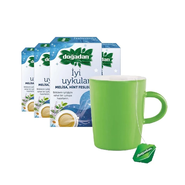 Doğadan İyi Uykular Çayı Melisa ve Hint Fesleğeni x 4, Yeşil Kupa Hediyeli ürün görseli