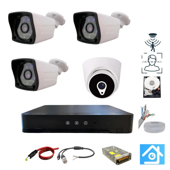 ARNA 1 İÇ 3 DIŞ 3.6 MM LENS 2MP 1080P 4 KAMERALI 250 GB HDD DAHİL GÜVENLİK SETİ - ST213250