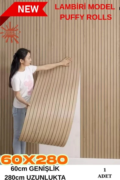 60cm x 280cm 1 Adet Kendinden Yapışkanlı Açık Kahverengi Lambiri Desenli Duvar Paneli Kağıdı YG005