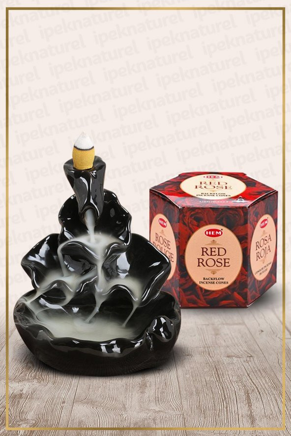 Geri Akışlı Şelale Temalı Siyah Tütsülük No:9 Ve Red Rose Konik Tütsü 40 Adet