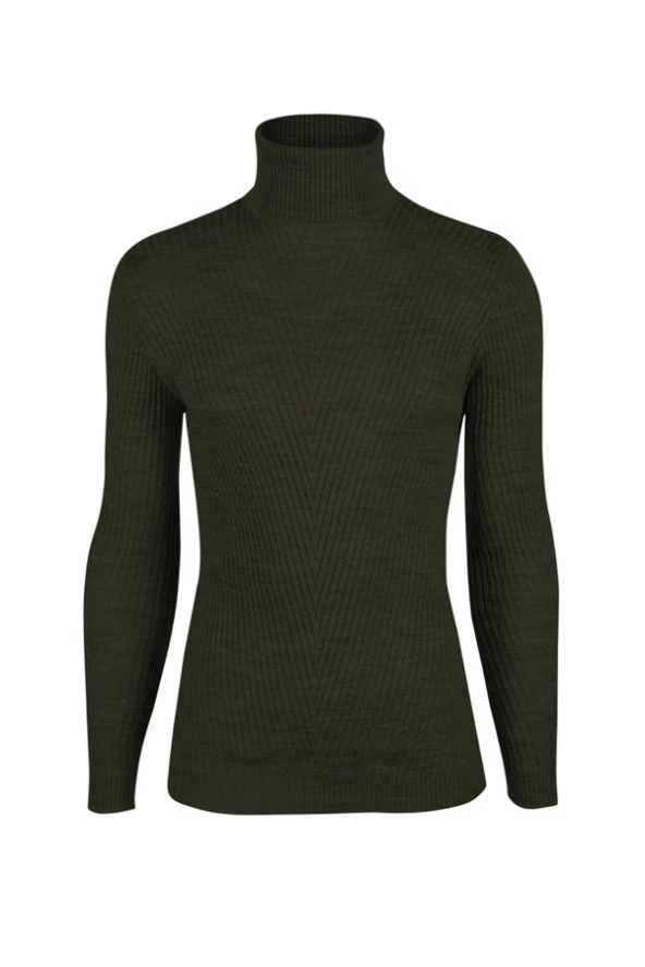 Erkek Örgü Desenli Tam Balıkçı Yaka Slim Fit Triko Kazak 21K-6300114-01 Haki