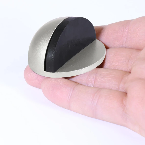 Yarımay Kapı Stoperi Tamponu Yapışkanlı Metal Kapı Stopu Durdurucu Tutucu Gri (5 ADET) - 6