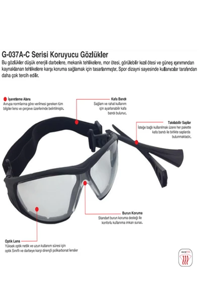 Çok Amaçlı Koruyucu GözlüK G-037A-C Serisi Starline X 5 Adet - 2