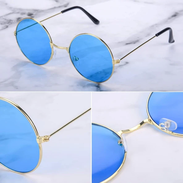 Yulak Cam John Lennon Tarzı Gold Çerçeveli Mavi Gözlük - 3