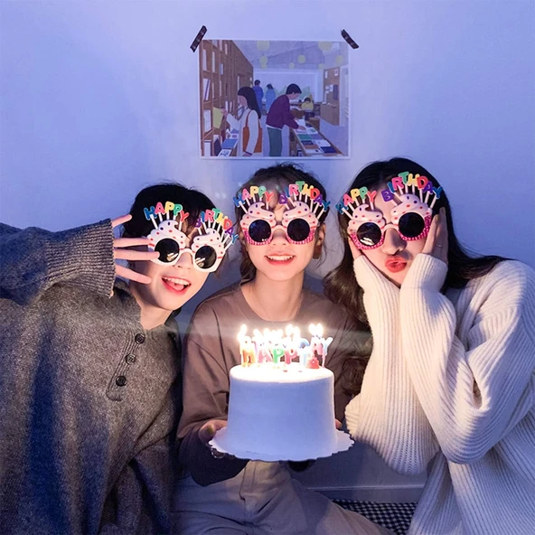 Happy Birthday Yazılı Pembe Fuşya Renk Parti Gözlüğü 12x7 Cm - 3
