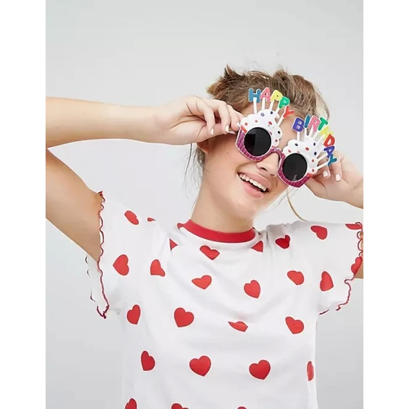 Happy Birthday Yazılı Beyaz Fuşya Renk Parti Gözlüğü 12x7 Cm - 3