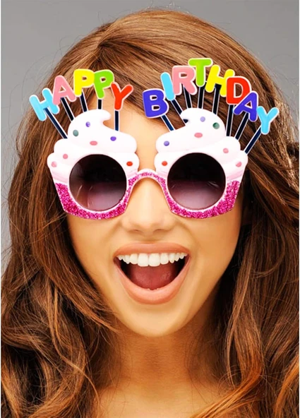 Happy Birthday Yazılı Beyaz Fuşya Renk Parti Gözlüğü 12x7 Cm - 2