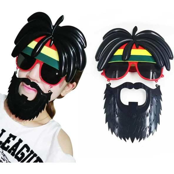 Rasta Peruklu Rasta Sakallı Bob Marley Bıyıklı Parti Gözlüğü 27x18 Cm - 2