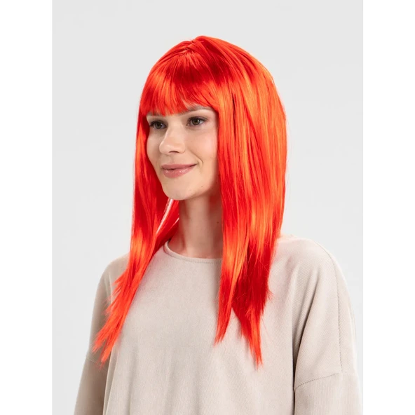 Kırmızı Renk Uzun Düz Parti Peruğu - 3