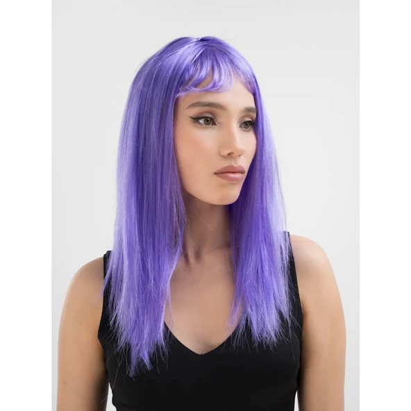 Lila Renk Uzun Düz Parti Peruğu - 3