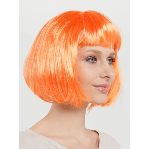 Turuncu Renk Küt Parti Peruğu Kısa Takma Saç - 4