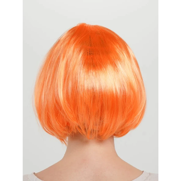 Turuncu Renk Küt Parti Peruğu Kısa Takma Saç - 2