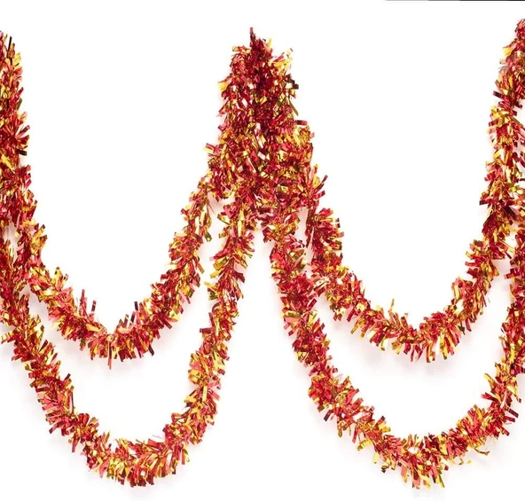 Kırmızı Altın Renk 4 Cm Genişlik Garland Çift Renk Sim Süs 180 Cm - 3