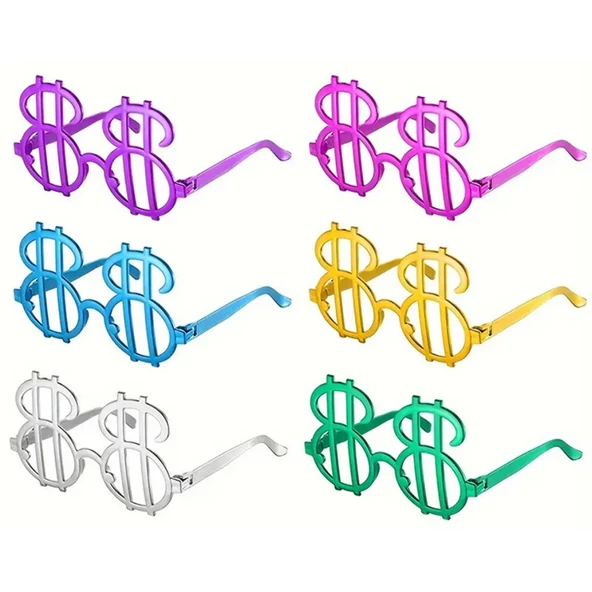 Dolar Şekilli Metalize Parti Gözlüğü 6 Adet - 2