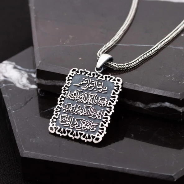 Nazar Ayeti Yazılı Gümüş Erkek Cevşen Kolye - 2