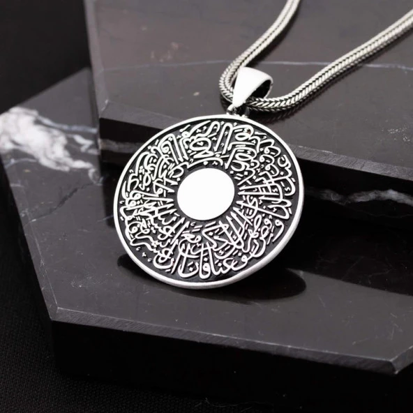 İnşirah Suresi Yazılı Gümüş Erkek Cevşen Kolye - 2